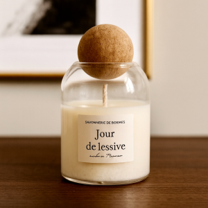 Bougie blanche boule liège