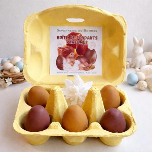 Boîte à œufs et fleur fondants de cire CHOCOLAT CARAMEL / COTON 130g